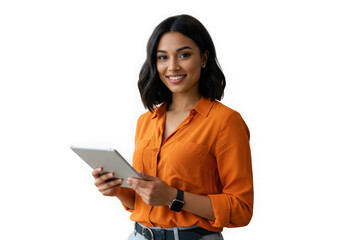 business woman with laptop on a transparent background 