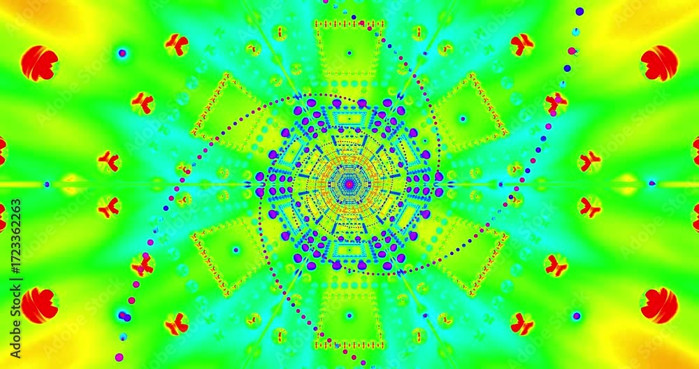 Poster this vivid tunnel video vj loop displays bold colors swirling in a mesmerizing pattern. the seamless