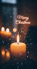 A warm glow illuminates a candle, casting a festive ambiance with a merry christmas message, perfect for holiday greetings and seasonal cheer