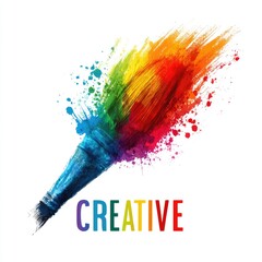 A vibrant creative logo with a paintbrush splatter rainbow colors artistic energy playful typography isolated on white background