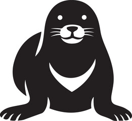Smiling seal silhouette marine animal, Happy seal black vector design