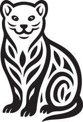 Stylized sitting cat with tribal patterns, Tribal style feline silhouette design