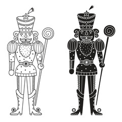 Obraz premium Christmas Nutcracker.Toy Soldier. Coloring page. Perfect for Christmas, New Year, and winter holiday coloring books. Kid illustration.