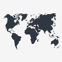 Naklejka premium Illustration of a world map showing continents in a dark color against a plain white background design element