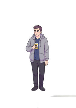 Casual Young Man Holding Coffee Cup Flat Vector