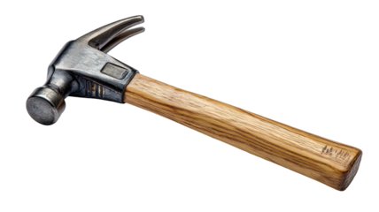 Metal claw hammer with sturdy wooden handle creating a durable carpentry construction tool illustration isolated on white background