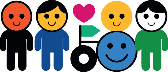 Obraz premium people emoji icons, cartoon smiley doodle, happy face vector, friends emoji cartoon, love emoji doodles, cute people icons, expressive emoji doodle, social emoji cartoon, fun characters doodle, cartoo