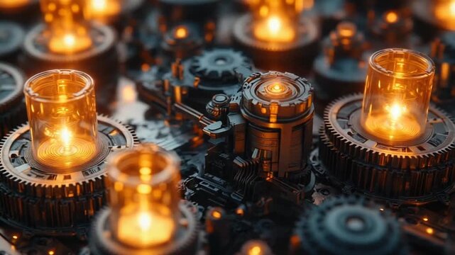 Intricate mechanical design with glowing elements