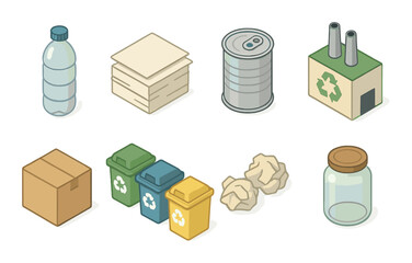 Recycling processes and symbols: sorting waste with eco-friendly icons