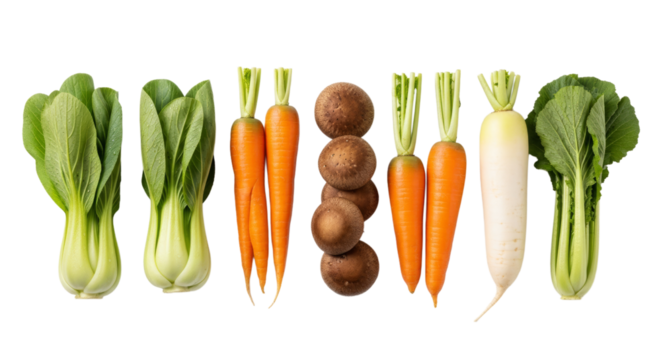 Winter vegetables for Dongzhi Festival meals arranged neatly on a flat surface