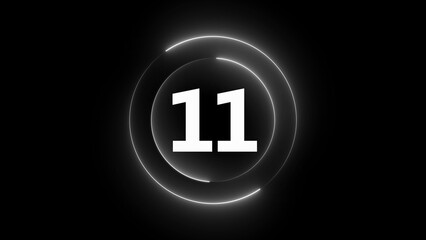 Obraz premium White Neon Number 11 Inside Glowing Circles on Black Background eleven digit