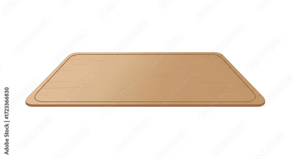 Poster a light brown cutting board with rounded edges and a groove isolated on a white background view from