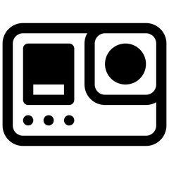 Action camera. Outlined stroke vector icon with black-filled details.