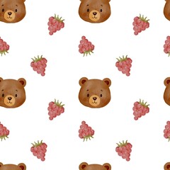 Cute watercolor seamless pattern with teddy bear character for baby nursery kids products textile fabric and decoration design