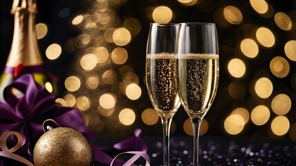 Celebration Still Life, Sparkling Wine and Decorations