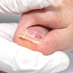 Fototapeta premium Close-up of a person's toe with a damaged nail