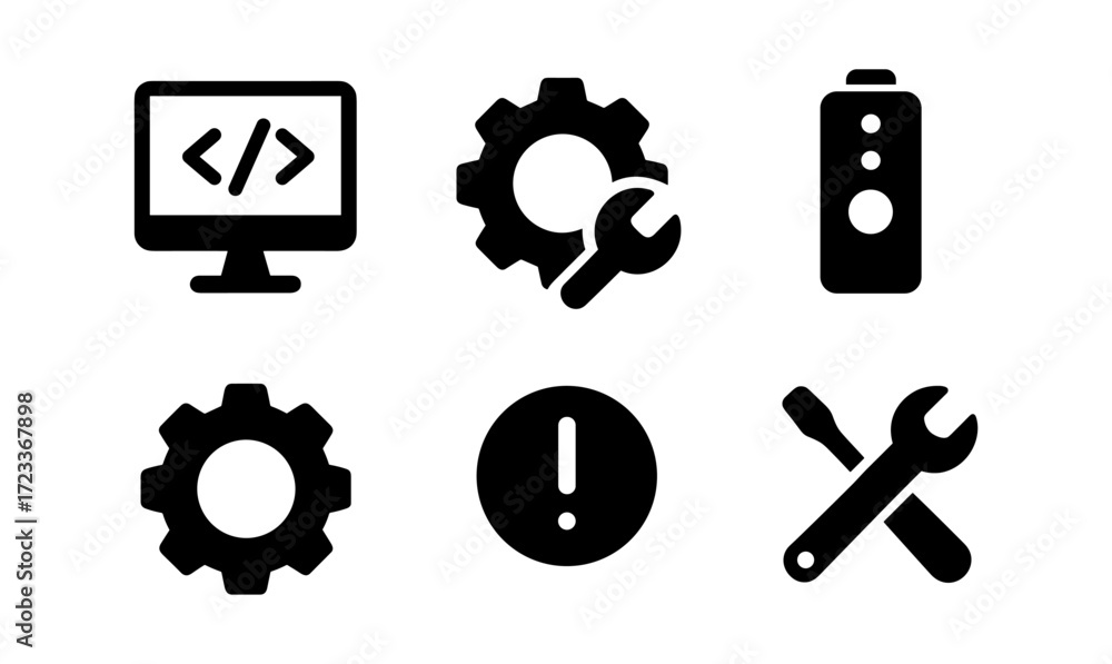 Poster tech elements collection with simple icons for web and app design projects