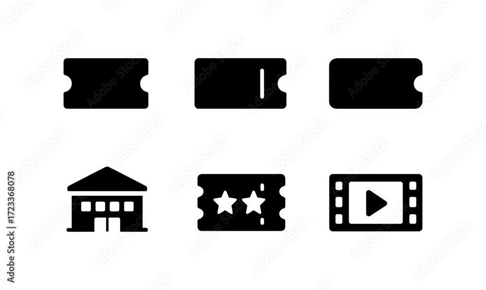 Poster minimalist ticket and pass icons set for event and movie themes