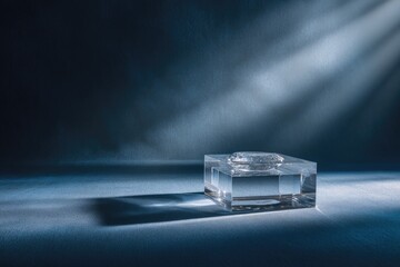 Luxury and Elegance Podium Crystal-clear empty podium in a jewelry store diamond-cut edges soft spotlight empty spot for a precious gemstone