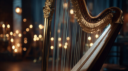 Golden harp decorated with sparkling lights