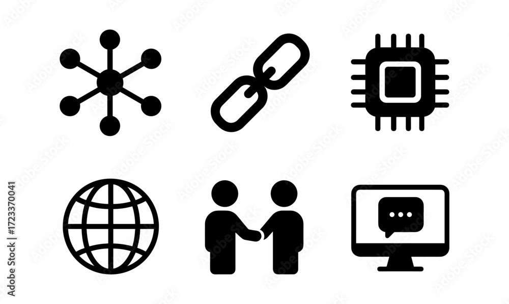 Poster technology symbols set for digital communication and network design
