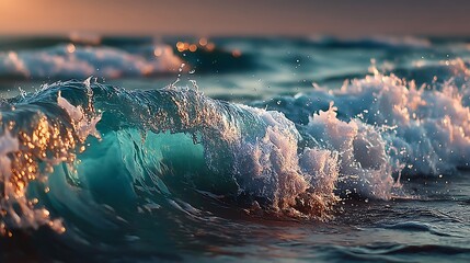 Sunset glow ocean water splash high resolution image