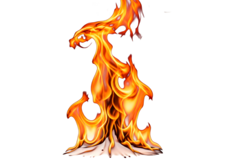 Fiery Flame Rising – Vibrant Orange and Yellow Stylized Fire on White Background