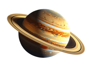 Detailed Saturn Planet with Rings, Front View, Isolated on Transparent Background