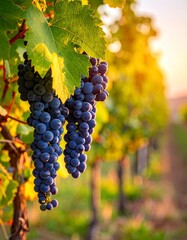 Fototapeta premium Ripe Grapes on Vines in Vineyard.