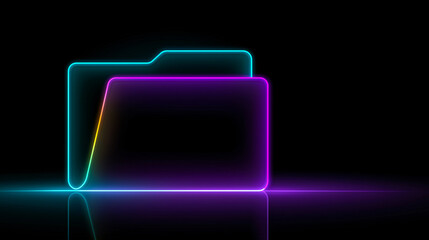 Neon folder icon with glowing gradient outline on black background. Futuristic digital design ideal for UI/UX, tech branding, and modern web or app interfaces.