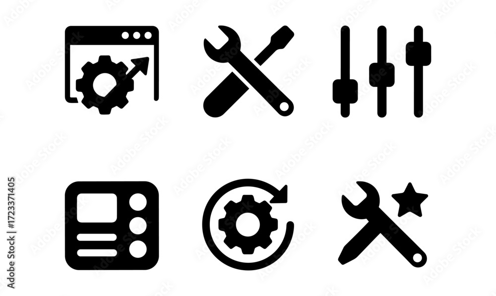 Poster technical icons set for digital tools and interface design