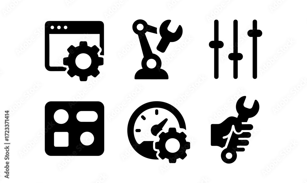 Aufkleber technical icons set for engineering and automation design