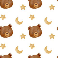 Cute watercolor seamless pattern with teddy bear character for baby nursery kids products textile fabric and decoration design