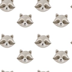 Seamless watercolor pattern with cute raccoon character for baby nursery kids textile children products fabric and decoration