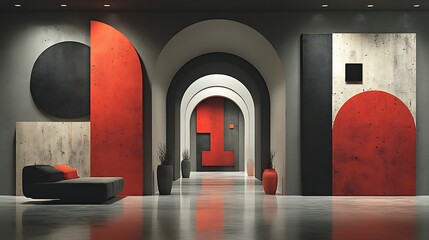 A vibrant abstract corridor with arches and soft high resolution picture
