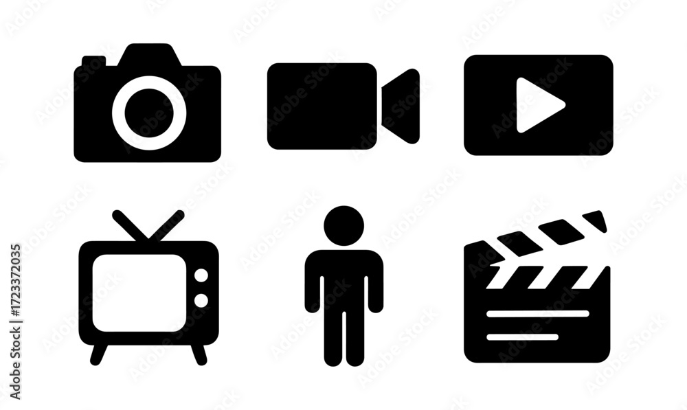 Poster collection of simple vector media icons for digital design and communication projects