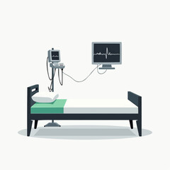 Naklejka premium Minimalist patient monitoring setup with geometric bed and ECG lines 