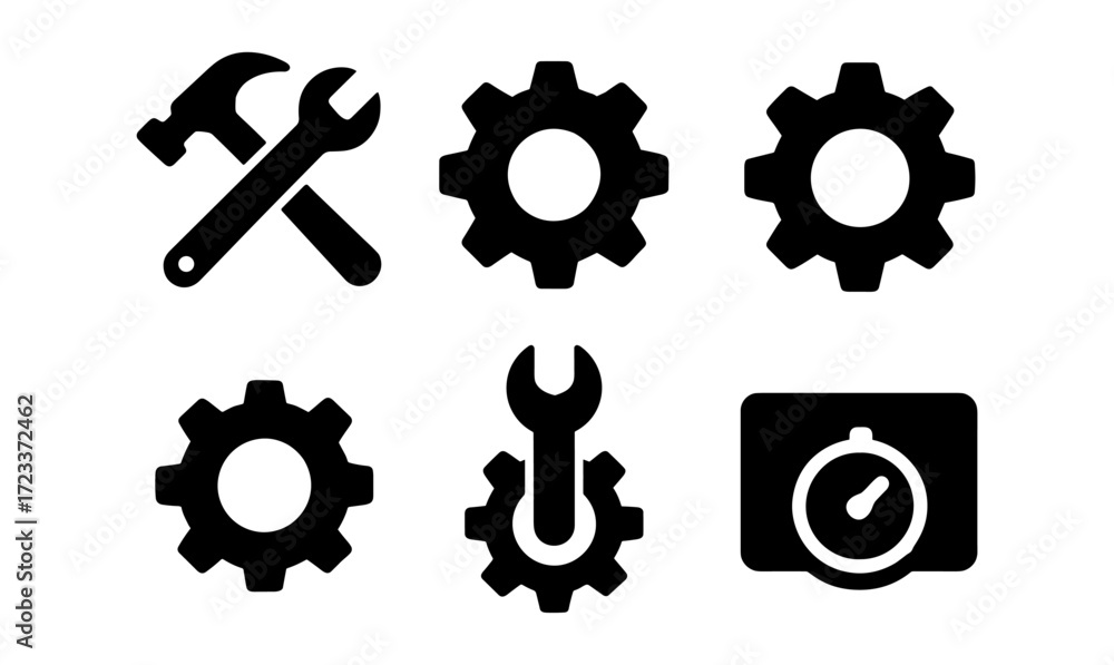 Aufkleber mechanics vector set with tools and gears for technical and industrial design projects