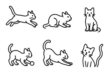 Minimalist black cat outline illustrations in various playful poses