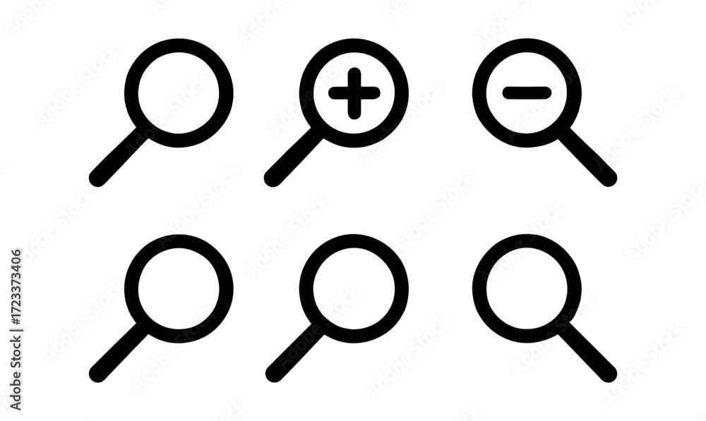 Poster magnification tools icon set for user interface and graphic design