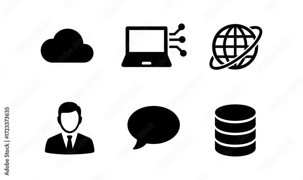 Poster modern technology icons set for digital communication and networking design