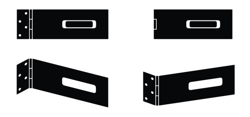 Door hinge buckle. Door hinges with keyhole padlock. Construction hardware. gates and windows tools. Repair tool. Lock or open the door or window. Hinge safety hasp concept