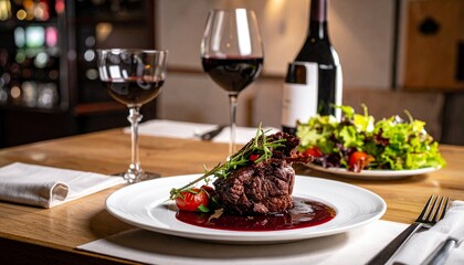 Premium Beef Steak with Red Wine Sauce – Fine Dining Restaurant Plate