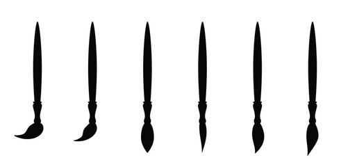 Pencil, paint brush for creative drawing. Paintbrushes of various shapes. Pictograms for drawing tools or painting accessories. Brushes of different sizes, shapes, types, and styles. Painting tools
