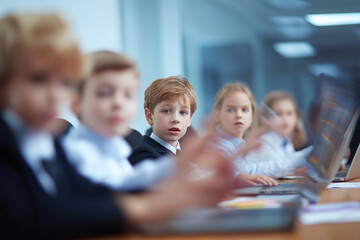 Young students engaged in a classroom activity in a modern setting