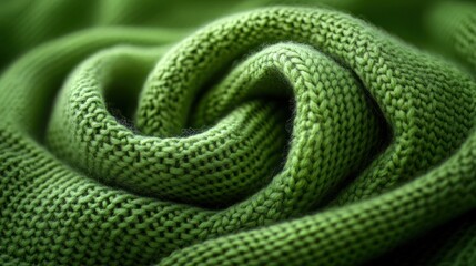 Fototapeta premium Close-up of twisted green knit fabric texture