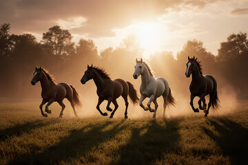 Horses are running on the lawn.created with the help of artificial intelligence.