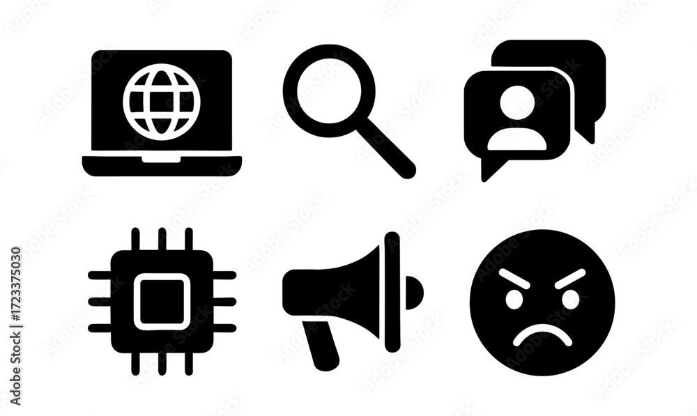 Poster minimalist technology and communication icons set for design and digital projects