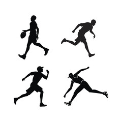 Silhouettes of athletes in motion on a white background