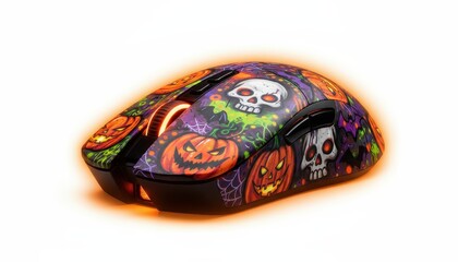 Spooky Gamer Mouse Featuring Jack-o’-Lanterns and Cartoon Skulls